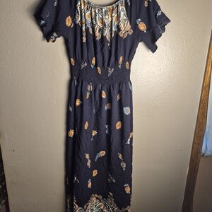 Kindred Navy Floral Maxi Dress with Elastic Waist